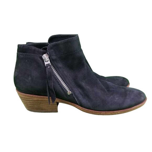✅Sam Edelman Ankle Boots Womens 8.5 Black Nubuck PACKER Zip Booties Stacked Heel - Picture 9 of 10